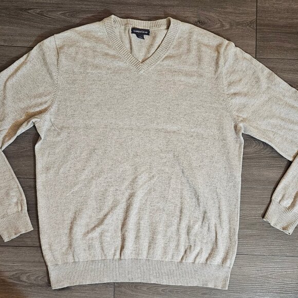 Lands' End Heather Gray V-Neck Cashmere Blend Sweater - Size L (42-44) - Picture 2 of 7